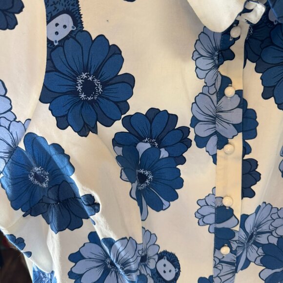 ModCloth x Collectif Blue Floral Peplum Blouse with Hedgehogs – Size 20 - Picture 8 of 13